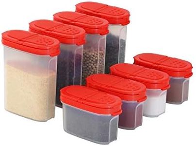 Clear Plastic Empty Spice Container Spice Jars with Lid – Kitchen Bottle Dispenser Store Spice,Herb,Rub,Sugar,Salt,Pepper 2 Way Lids Sift/Pour Shaker–Refillable Airtight Jar Red Cap 8 pk.4 Mini 4 Big