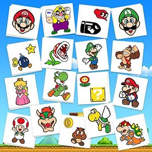 Mario Birthday Party Supplies, 34Pcs Temporary Tattoos Party Favors, Glow In The Dark Removable Skin Safe, Fake Tattoo Stickers for Goody Bag Treat Bag Stuff for Mario Birthday Party Gifts
