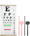 Snellen Eye Chart Pocket Eye Exam Kit with Cute Eye Occluders 20 Feet Optical Eye Test Reusable Wooden Frame Canvas Eye Chart for Kids and Adults