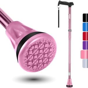 REHAND Walking Cane - Foldable, Adjustable, Collapsible Walking Canes for Men & Women, Pivot Tip, with Travel Bag | Walking Sticks for Seniors & Adults [Pink]