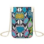 MengH-SHOP Lady Phone Bag Colorful Snake Print Cell Phone Bag PU Leather Shoulder Strap Bag with Detachable Metal Chain Strap for Cell Phone Smartphone for Girls Women Ladies