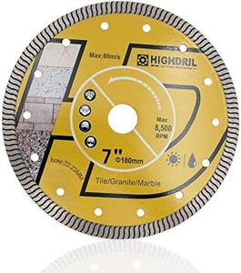 HIGHDRIL Diamond Saw Blade - 7inch /180MM Diamond Tile Blade with 22.23MM Arbor, Dry or Wet Cutting Disc for Porcelain Tile Ceramic Granite Marble Hard Material Masonry