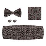 Epoint Wedding Mens Cummerbunds Bowtie Cufflinks Set Paisley Red Burgundy, Burgundy,beige-c.b.ae.o.003, One_Size