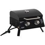 Outsunny 2 Burner Gas BBQ Grill Outdoor Portable Folding Tabletop Barbecue w/Lid, Thermometer, Carbon Steel, Black