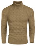 COOFANDY Turtleneck Sweater Men Roll Neck Jumper Knit Sweater Slim Fit Turtle Neck Tops Warm Winter Jumper Knitted Twisted Pullover Solid Sweaters Light Khaki XL