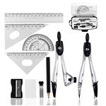 Math Compass for Geometry Set,Geometry Set Math Compass,Math Geometry Kits Compass Maths Tool,10Pcs Geometry Compass Sets with Compass, Protractor,Ruler Eraser, Pencil,Pencil Sharpener,Refills,Box