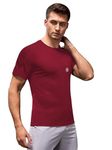 CHKOKKO Men's Solid Regular Fit Sports T-Shirt Maroon Size XXL