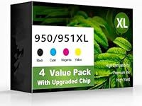 950XL 951XL Cartridge Combo Pack, Compatible for HP950 951 Ink Cartridge, High Yield, Work for HP OfficeJet Pro 8600 8610 8620 8100 8630 8660 8640 8615 76DW 251DW(1 Black, 1 Cyan, 1 Magenta, 1 Yellow)