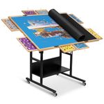 Becko US 2000 Piece 2-in-1 Tilting & Rotating Jigsaw Puzzle Table with 8 Drawers, Folding Puzzle Board with Cover, Height Adjustable Tables with Legs for Adults, with 4 Casters & Storage Shelf