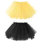 Bezioner 2PCS Tutu Skirts for Women, Adult Tulle Tutu Skirt Teens Festival Outfit Halloween Party Costume Classic Elastic 5 Layered Fancy Dress Yellow+Black 2PCS