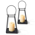 LampLust Indoor Outdoor Lanterns Decorative Lantern Set of 2, 8 Inch Battery Operated Candle Lantern, Black Metal with No Glass, Flameless LED Outdoor Lanterns for Front Porch Patio Table Decor