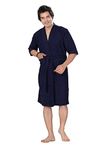 Sand Dune - Navy Blue Color Mens Terry Cotton Bathrobe Gown - Full Sleeve Knee Length with Pocket - Gents Bath Robe is Available in Size L