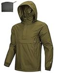 Outdoor Ventures Rain Jacket for Men Waterproof Pullover Lightweight Hooded Outdoor Raincoat Packaway Breathable Reflective Anorak Jacket for Travelling, Camping, Running, Hiking, Green L