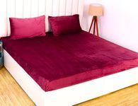 RD TREND Presents Luxurious Flannel/Warm King Size(78 * 72 * 8 Inch) Elastic Fitted Double Bedsheet Fully Elasticized with 2 Pillow Covers Colour Wine