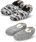 Panda Bros Mens Slipper Socks Low Cut Super Soft Warm Home Sock with Non-Slip Indoor Slipper Shoes Socks, Brownish&camo, 10-13