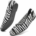 DADAWEN Women's Ballet Flat Shoes Knit Dress Shoes Square Toe Flats Comfort Slip on Walking Flats Foldable Soft Shoes Zebra US Size 9.5