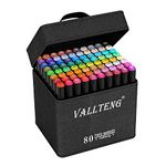 Vallteng 80 Colors Graphic Marker Pen Dual Tip Sketch Pen Twin Marker Double Ended Finecolour Sketch Marker Broad and Fine Point Tip with Black Bag