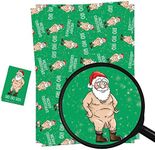 Christmas Wrapping Paper Sheets + Gift Tags (Pack 2) Funny Rude Novelty Santa Design