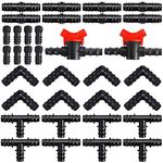 Luckynono Irrigation Fittings Kit for Tubing 34 Piece Set, Connectors Plastic Pipe Hose Irrigation Connector 16 MM(0.63 inch) Mixed Connectors for Garden Irrigation Systems