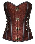 Charmian Women's Spiral Steel Boned Steampunk Gothic Bustier Corset with Chains Brown X-Large