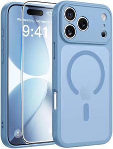 FNTCASE for iPhone 17 Pro Case: Translucent Light Blue Slim Cases Compatible with MagSafe, Full Camera Protection & Tempered Glass Protector, 14FT Military Grade Drop Tested, Matte Skin-Friendly Cover