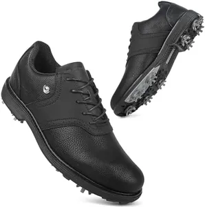 THESTRON Men Professional 9 Spikes Golf Shoes Waterproof Golf Training Sneakers Turf Walking Sneakers Male Spikes Golf Footwears Comfort Golfing Wears (7,Black)