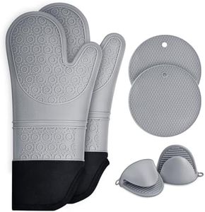 Oven Gloves, Sopito Set of 6 Silicone Oven Gloves 446°F Heat Resistant Oven Mitts with Pot Holders for Kitchen Baking Grilling Oven Microwave