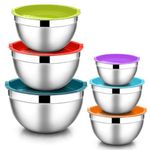 E-far Mixing Bowls with Lids, 12-Piece Stainless Steel Salad Bowls Metal Nesting Bowls for Baking Cooking and Prepping, Airtight Lids & Stackable Design, Size 7, 4.5, 3, 1.5, 1.2, 0.7 QT (Colorful)