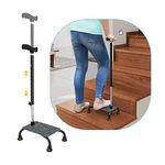 Stair Climbing Cane Half Step Stair Walker Aid Devices Stairway Lift for Elderly Seniors Assist Helper Adjustable 4 Pronged Quad Base Balance Stability Walking Sticks