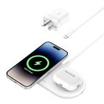 Belkin BoostCharge Pro 2-in-1 Wireless Charging Pad with Magnetic Qi2 15W, Fast Charging iPhone Wireless Charger Compatible with iPhone 16/15/14 Series, AirPods, MagSafe Enabled Devices - White