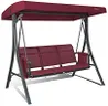 Kozyard Brenda 3-Seat Patio Swing Chair, Outdoor Porch Swing Glider with Adjustable Canopy, Side Pouches, Breathable Seat and Back, for Garden, Poolside, Backyard (Burgundy)