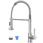 DAYONE Brushed Nickel Kitchen Sink Faucet with Pull Out Sprayer, Spring Stainless Steel Tap for 1 Hole Kitchen Sink, High Arc Single Handle Kitchen Tap