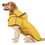 Dog Raincoat for Large Dogs, Reflective Dog Rain Jacket with Hoodie, Soft Lightweight Hooded Rain Coats with Adjustable Drawstring/Reflective Strip/Leash Hole, Waterproof Rainwear for Dog (Yellow, XL)