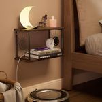 Apresolar Floating Nightstand Wall Mounted - Natural Solid Wood Night Stand, Bedside Table 2 Tier Shelf, Modern Metal Celestial Side Floating Shelves Decor for Living Room Bedroom