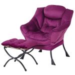 MBOOYOME Lazy Chair with Ottoman, Modern Accent Chair Contemporary Lounge Leisure Upholstered Sofa Chair Set with Armrests, Reading Chair for Living Room, Bedroom, Office, Dark Purple
