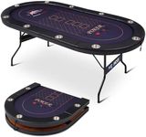 REAHOISY 10 Player Poker Table Foldable, Folding Texas Holdem Casino Table with Padded Rails & Cup Holders, Portable Poker Game Table for Home or Game Room, 84 Inch
