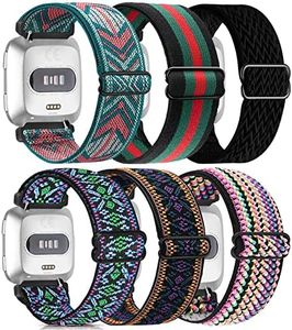 6 Pack Adjustable Elastic Watch Band Compatible with Fitbit Versa/Fitbit Versa Lite/Fitbit Versa 2 Bands for Women Men, Stretchy Sport Loop Band Soft Nylon Wristband Accessories