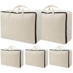 AMJ 5 Pcs, Household Essentials 100% Cotton Canvas Collapsible Storage Bag with Zippers & Handles, Storage Bag Packing Bags for Traveling Camping Dorm | Beige