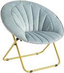 Urban Shop Velvet Channel Stitch Folding Saucer Lounge Chair, Grey with Gold Legs