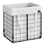 SONGMICS 50L Laundry Basket, Collapsible Washing Basket, Laundry Hamper, Removable and Washable Liner, Metal Wire Frame, for Bedroom Bathroom, Black and White LCB150W01