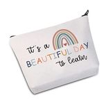 Teacher Rainbow Zipper Pouch It's A Beautiful Day to Learn Pen & P Pouches Teacher Cosmetic Bag (Day to Learn B CA)