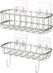 SimpleHouseware Shower Caddy Wall Shelf Basket w/Hooks, Self-Adhesive, 2 Tier, Chrome