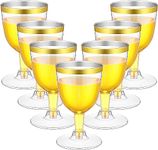 LATERN 50Pcs Gold Rimmed Wine Glasses, 170ml Plastic Wine Tasting Glasses Reusable Stemmed Party Wine Cups for Drinks Whiskey Champagne Beer Cocktail Martini (13.5 x 6.5cm)