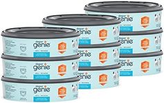 Diaper Genie Unscented Round Refill 9-pack with a continuous film that can hold up to 2,430 newborn-sized diapers.