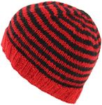 LOUDelephant Hand Knitted Wool Beanie Hat - Stripe Red Black