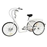 ROGONPDK 20 Inch Adult Tricycle Adjustable Elderly Adult Bicycle Cycling 3 Wheel Bike with Shopping Basket White 3 Wheel Pedal Bike