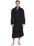 Inner Wish Mens Plush Fleece Robe, Cozy Warm Bathrobe Fuzzy Male Spa Long Robe With Pockets (DARK GREY), Black, XX-Large-3X-Large