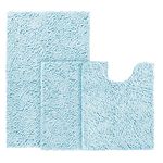 BYSURE Baby Blue Bathroom Rugs Sets 3 Piece Non Slip Extra Absorbent Plush Chenille Soft Washable Bath Rugs and Mats Set (Light Blue)