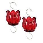 2-Pack Ant Moat for Hummingbird Feeders & Oriole Feeders Glass Tulip Shape Insect Guard with Large Capacity Flower Design Nectar Feeder Accessory Hooks