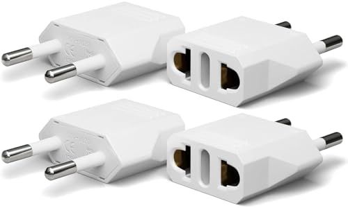 Oliveria 4 Piezas Adaptador de Enchufe de EE.UU. a España，Adaptador Enchufe Americano a Europeo, Adaptador de Enchufe Viaje para Europa/USA/Francia/Alemania/España/Australia/Austria-Blanco